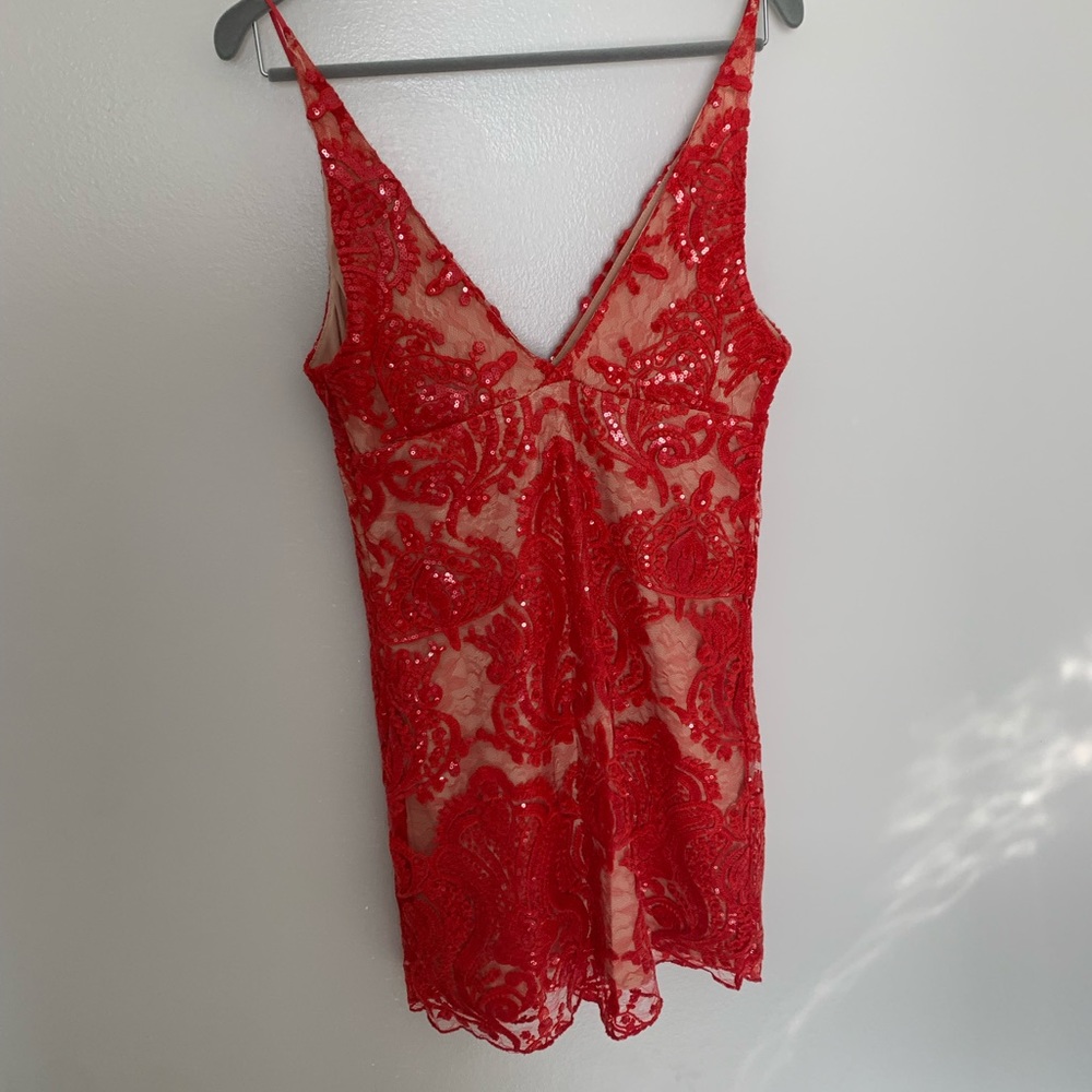 Beaded red mini dress